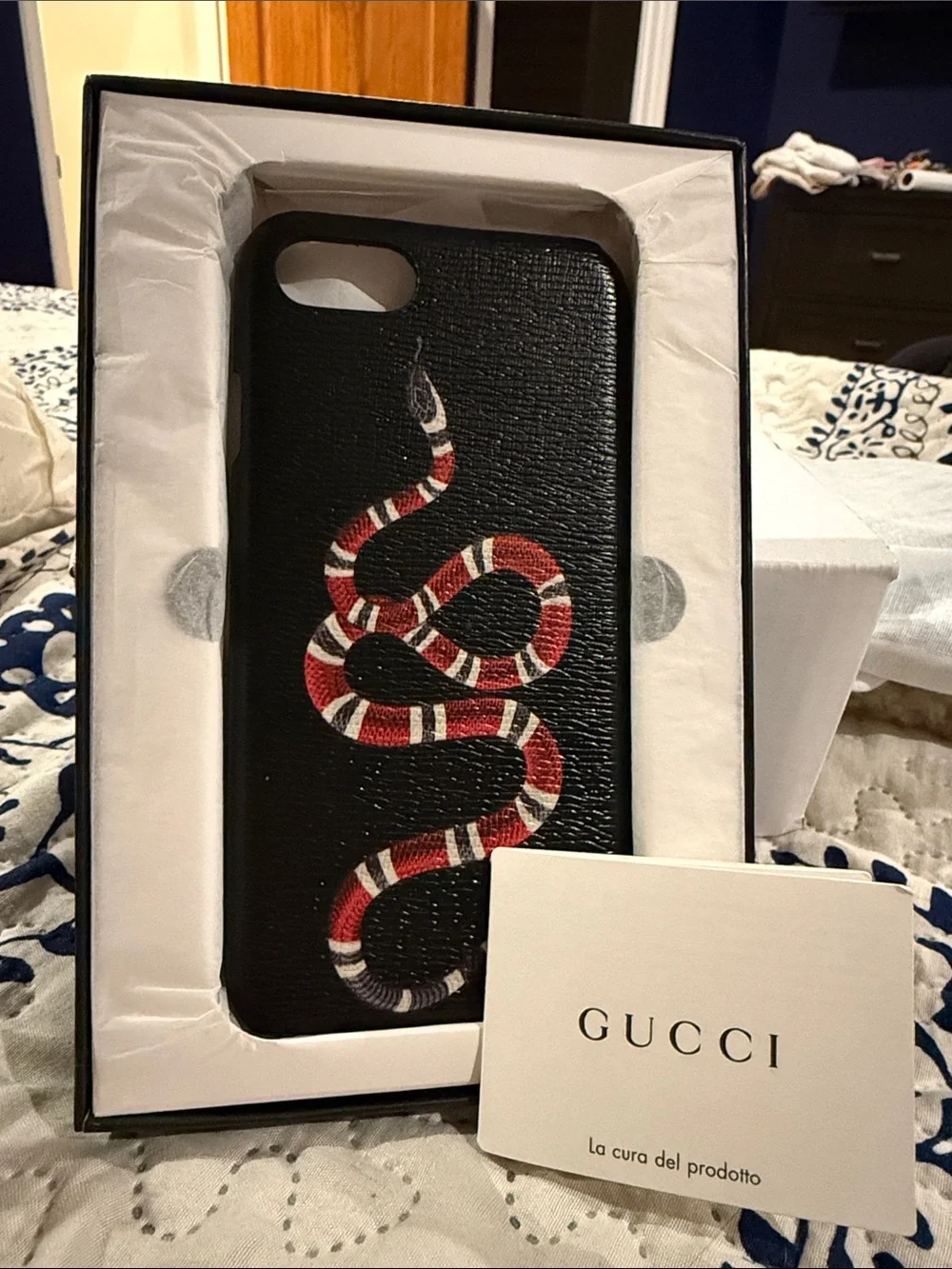 Gucci Black Snake Print Phone Case designed for the iPhone 7/8/SE.authentic